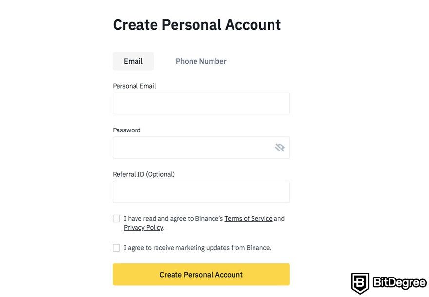 How to buy Bitcoin in Canada: Binance personal account creation.