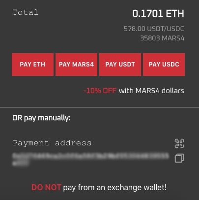 How to buy Mars4: supported crypto assets.