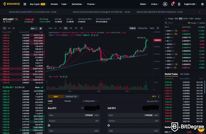 Cách mua coin trên Binance: Giao dịch, bước 3.