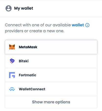 How to create NFT art: different wallets available to be connected to OpenSea.