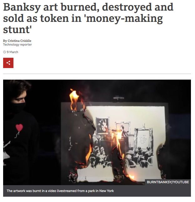 Cómo Crear un NFT: Pintura de Banksy siendo quemada.