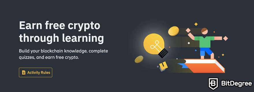 How to get free cryptocurrency: Binance Learn front page.