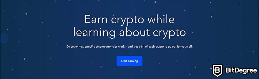 Cách nhận tiền mã hóa miễn phí: Trang đầu Coinbase Earn.