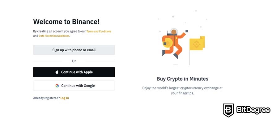 como ganhar criptomoedas grátis: registro da binance