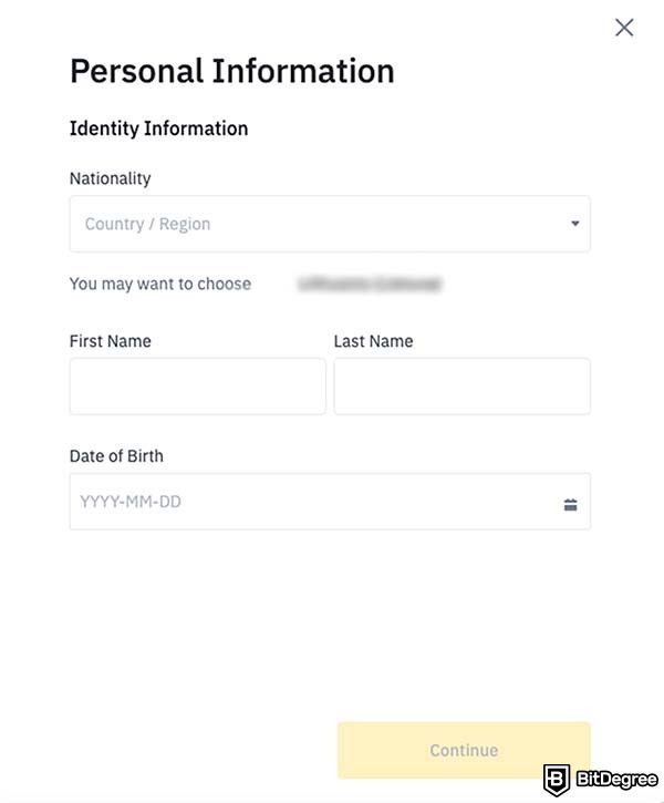 How to get free cryptocurrency: Binance personal information tab.