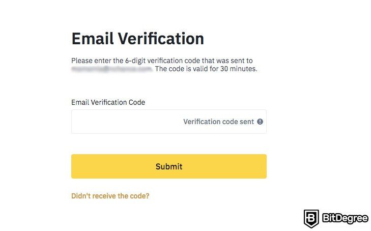 How to use Binance: email verification.