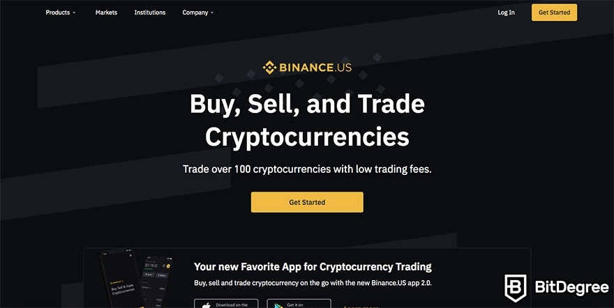 Cách sử dụng Binance tại Mỹ: trang đầu.