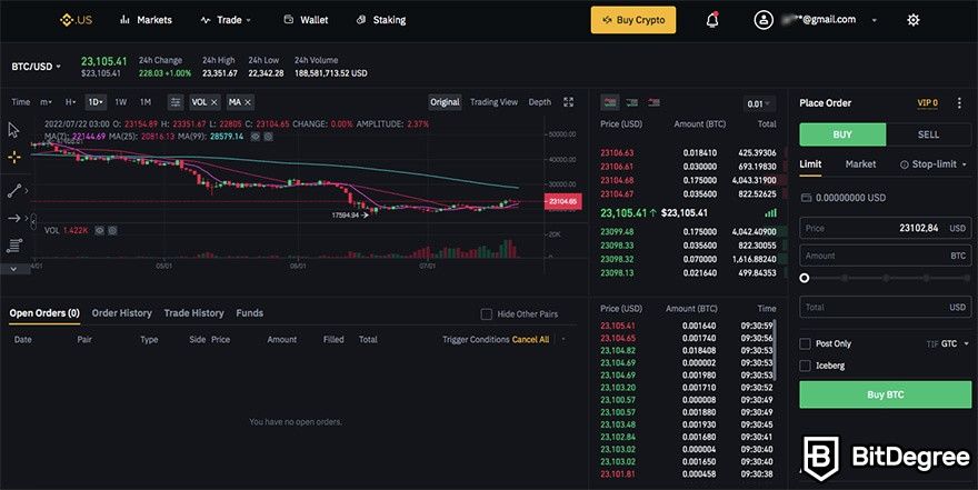 How to use Binance in the US: trading view.