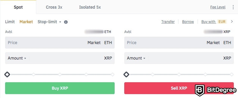 How to use Binance: market order.