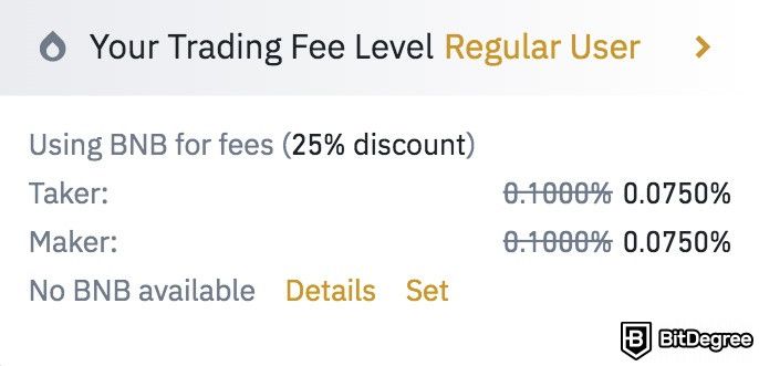 How to use Binance: fees for trading.