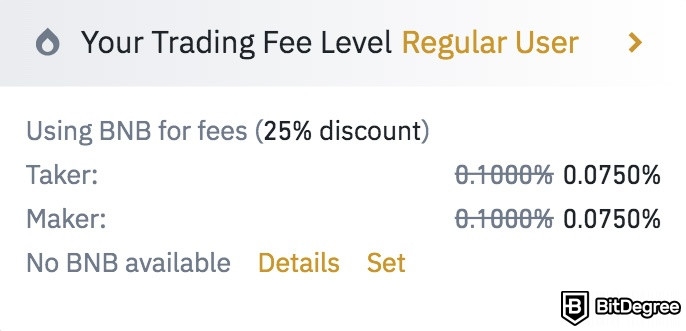 How to use Binance: fees for trading.