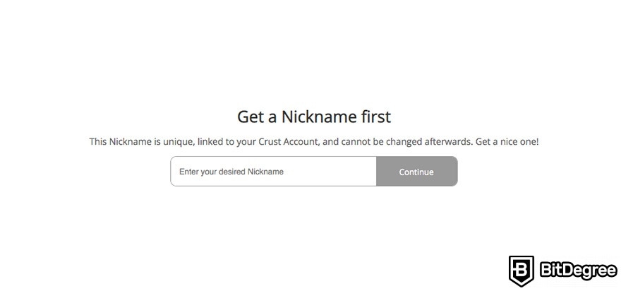 Como usar Crust Network: escolhendo um apelido.