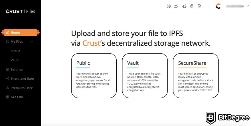 Cách sử dụng Crust Network: Crust Files bước 3.