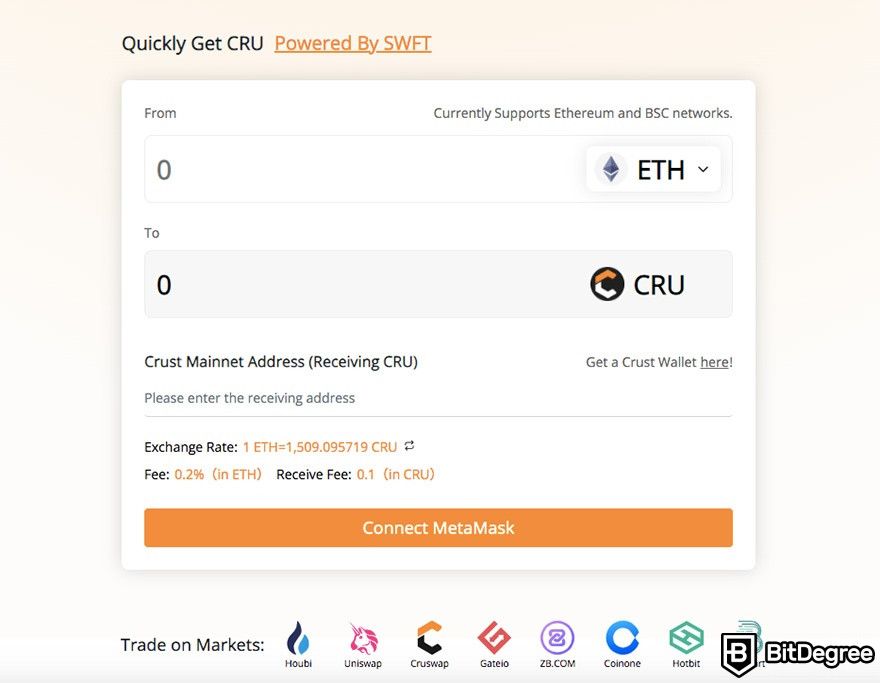 How to use Crust Network: the SWFT token swapping service.