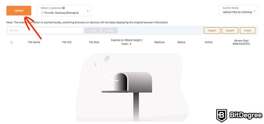 How to use Crust Network: storage dashboard.