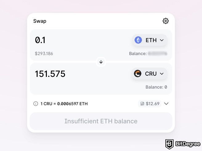 How to use Crust Network: swapping CRU for ETH on Uniswap.