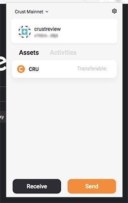 Como usar Crust Network: painel da Crust Wallet.