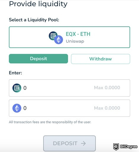 How to use EQIFi: providing liquidity.