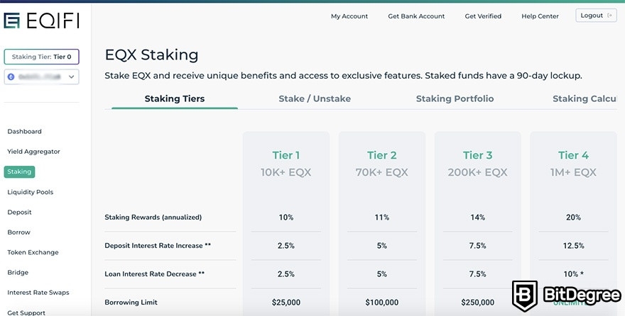 Cara Menggunakan EQIFi: Tingkatan staking EQX.