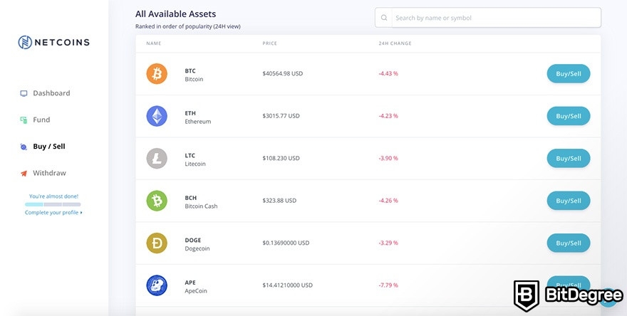 Cara menggunakan Netcoins Canada: Koin yang tersedia.