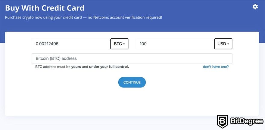Как использовать Netcoins: покупка крипто с кредитной картой.