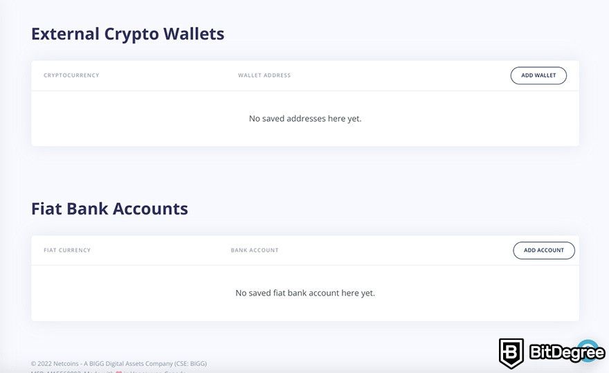 How to use Netcoins Canada: crypto wallet and bank account information.