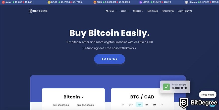 How to use Netcoins Canada: the front page of Netcoins.
