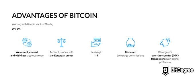 Just2Trade review: advantages of Bitcoin.