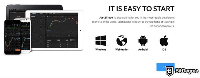 Just2Trade review: it is easy to start.