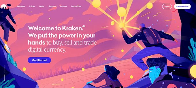 Kraken wallet review: homepage of Kraken.