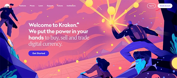 Kraken wallet review: the front page of Kraken.