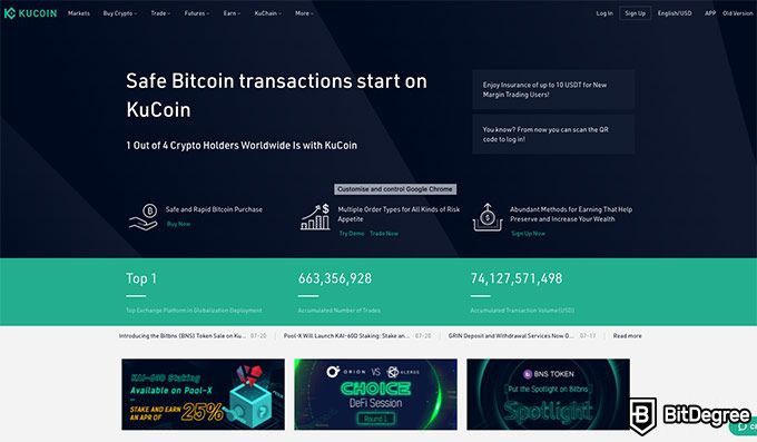 KuCoin review: KuCoin homepage.