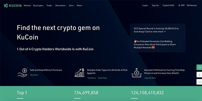 Reseña KuCoin Wallet: Página principal de KuCoin.