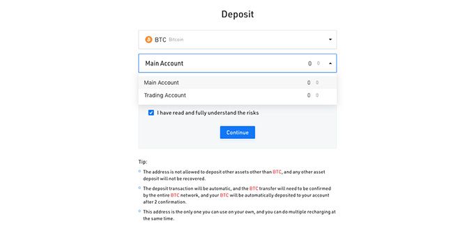 KuCoin wallet review: BTC deposit address.