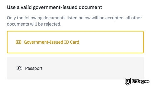 KYC: uploading your ID card on Binance.