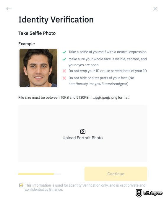 KYC: verifying your identity with a selfie on Binance.