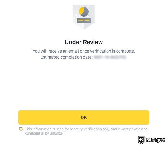 KYC: your profile is under review before being verified by Binance.