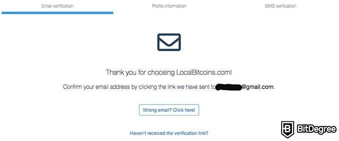 Resenha de LocalBitcoins: Confirmação de e-mail.