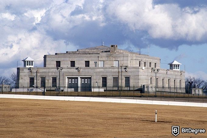Most secure vault in the world: Fort Knox from a side profile.