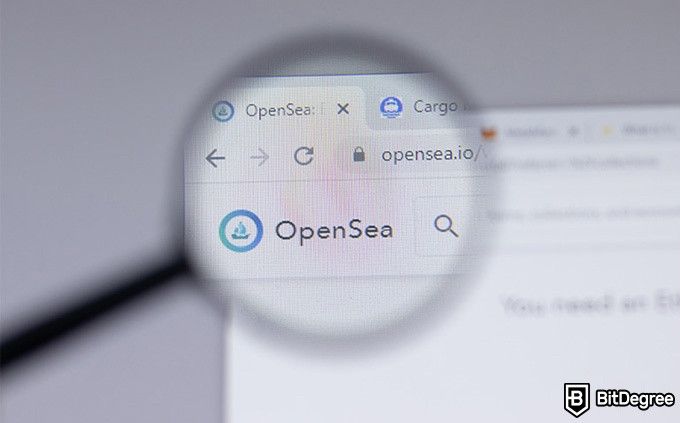 NFT marketplace: OpenSea tab open on a browser.