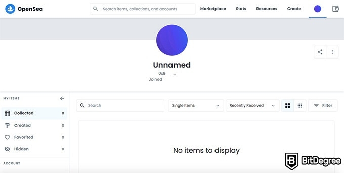 OpenSea review: your OpenSea profile.