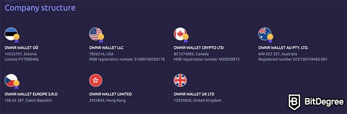 Ulasan Dompet OWNR: Struktur perusahaan OWNR.