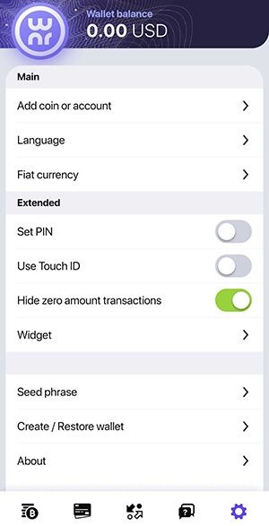 OWNR wallet review: the different settings of your OWNR wallet.