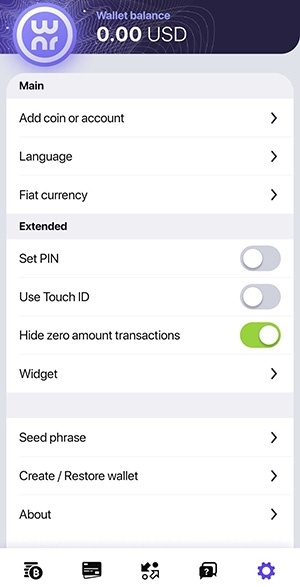 OWNR wallet review: the different settings of your OWNR wallet.
