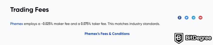 Phemex review: fees.
