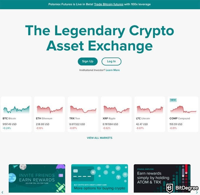 Poloniex review: homepage.