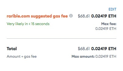 Rarible NFT: комиссия Gas.