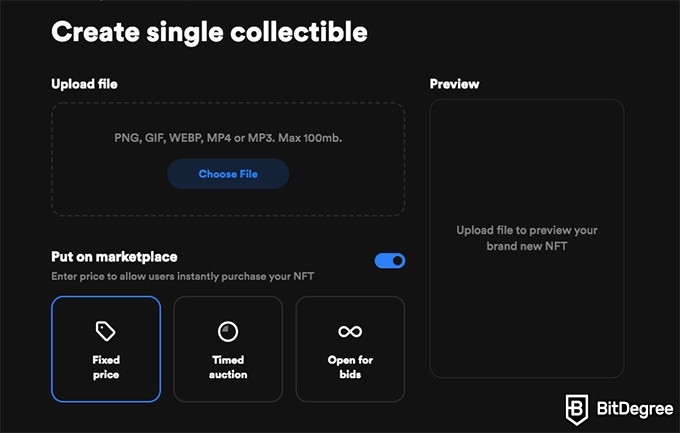 Rarible review: creating a single NFT on Rarible.