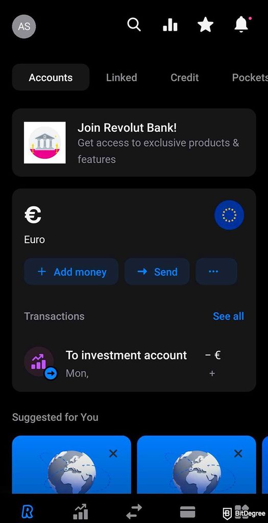 Revolut crypto review: dashboard.