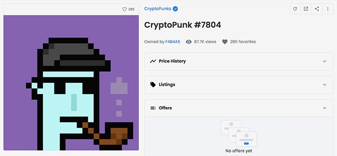 Menjual NFT: CryptoPunk #7804.